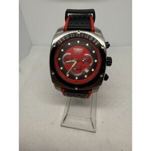 Invicta Mens Watch Stainless Steel Case Red & Black Rubber Strap Quartz Movement